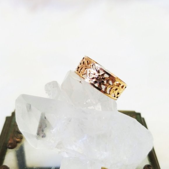 {nwt} Wide 14k Gold Vermeil Wildflower Midi Ring - Picture 3 of 7